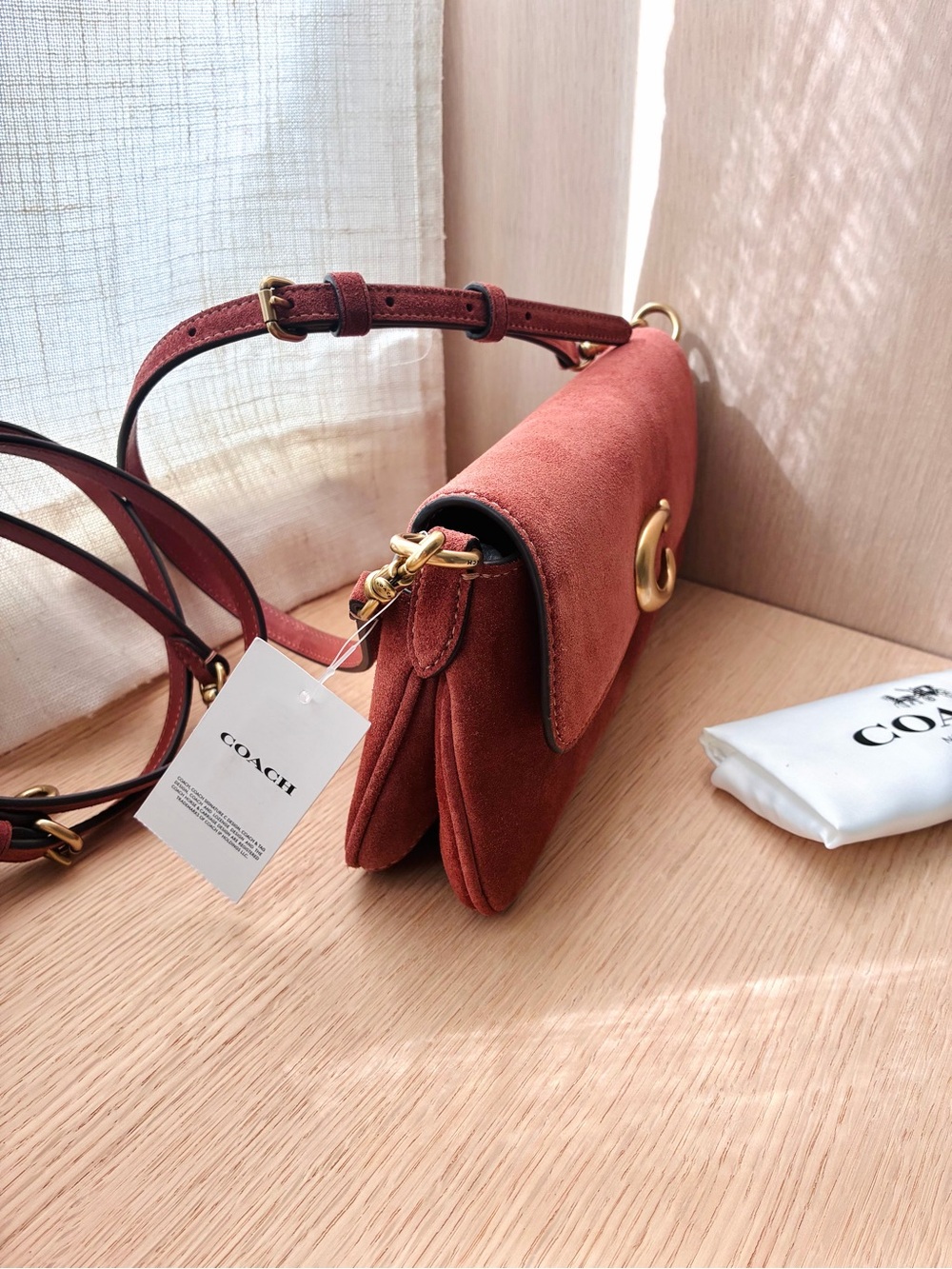 NWT🍑Coach Jet Shoulder Bag Clay Brown Suede CDZ74 Crossbody Dust Bag Gift Y2k - Picture 7 of 9